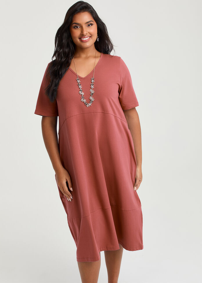 Cotton Talia Short Sleeve V-neck Dress, , hi-res