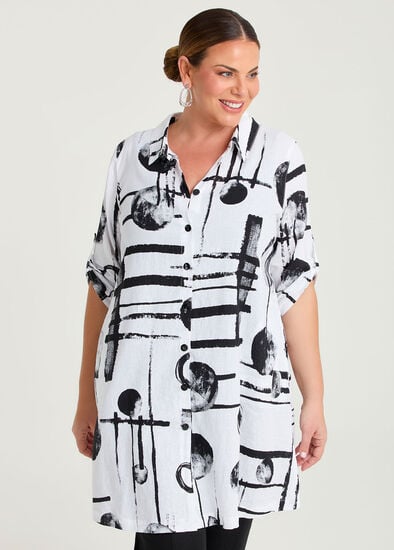 Plus Size Spot Linen Bamboo Longline Shirt