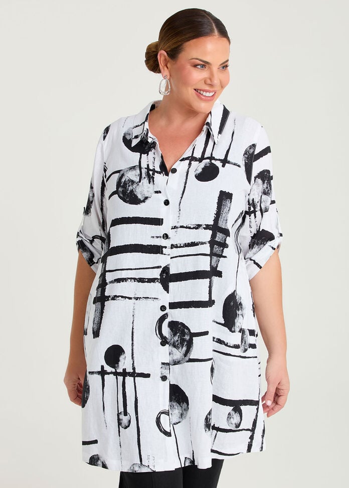 Spot Linen Bamboo Longline Shirt, , hi-res