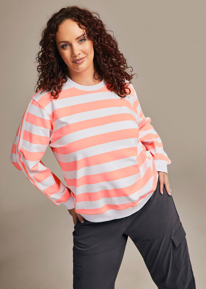 Cotton Logo Stripe Sweatshirt, , hi-res