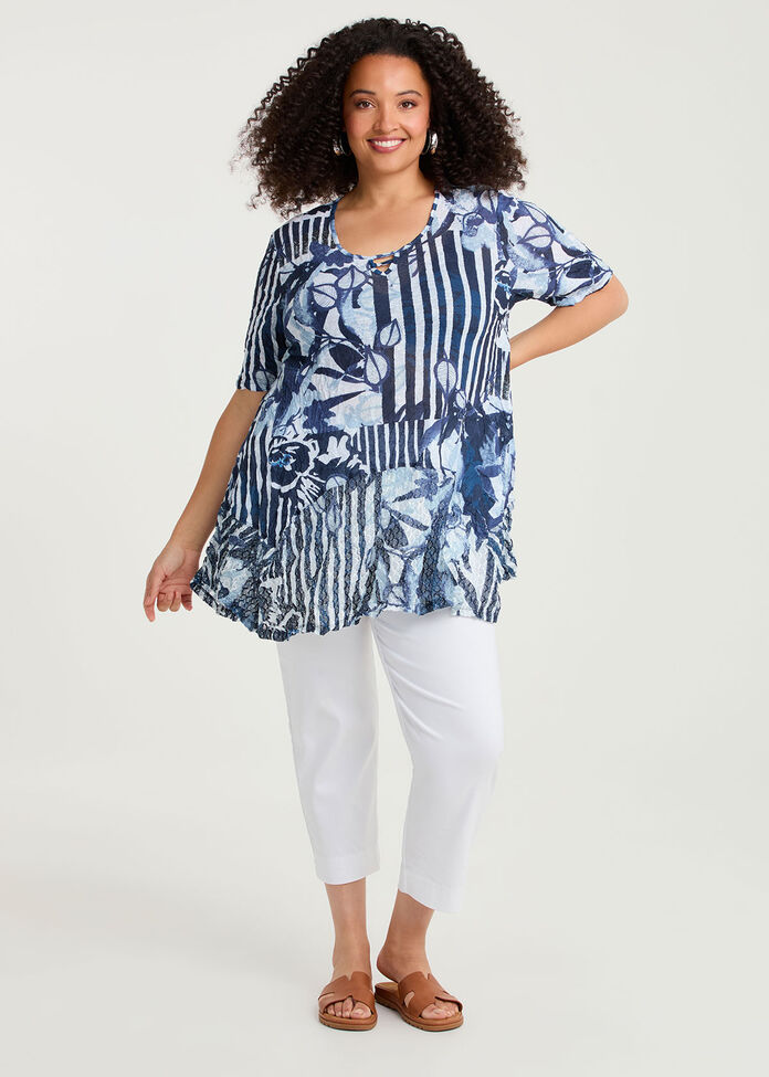 Mesh Trim Slub Knit Crush Tunic, , hi-res