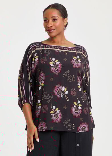 Plus Size Natural Blooms Boat Neck Top