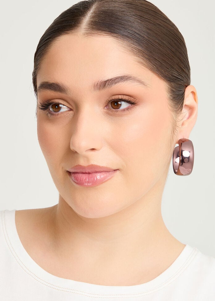 Metallic Shiny Hoop Earrings, , hi-res