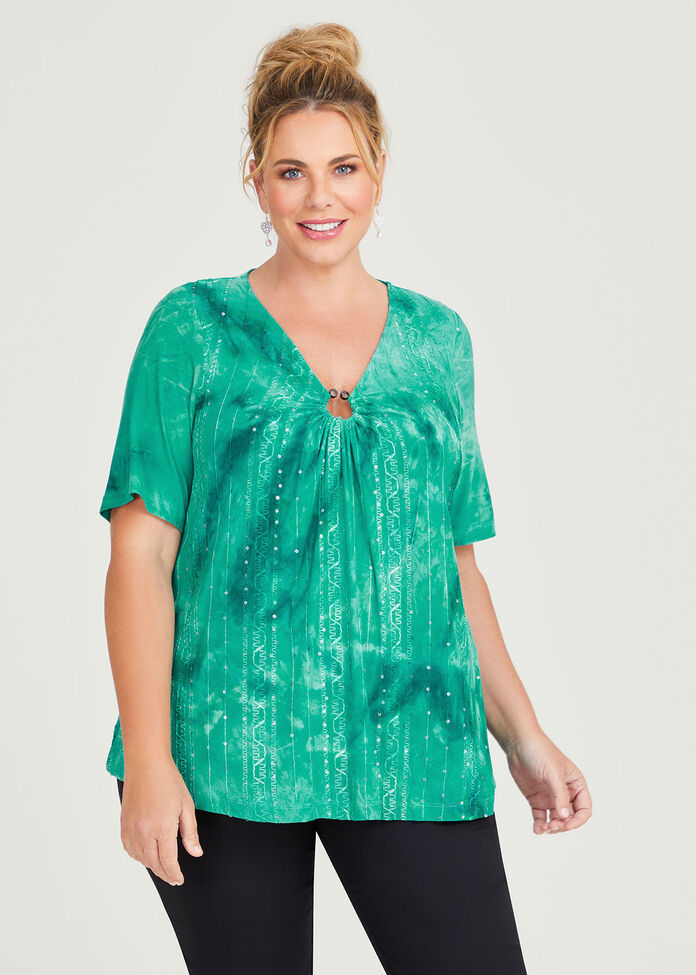 Shop Plus Size Sequin Tie Dye Peplum Top in Green | Taking Shape AU