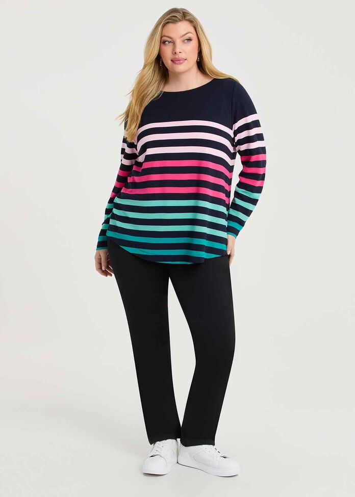 Bamboo Ponte Boat Neck Stripe Top, , hi-res