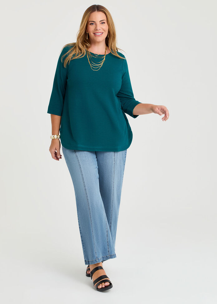 Textured Rib Crew Neck Top, , hi-res