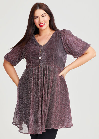 Plus Size Flossy Shimmer Mesh Tunic