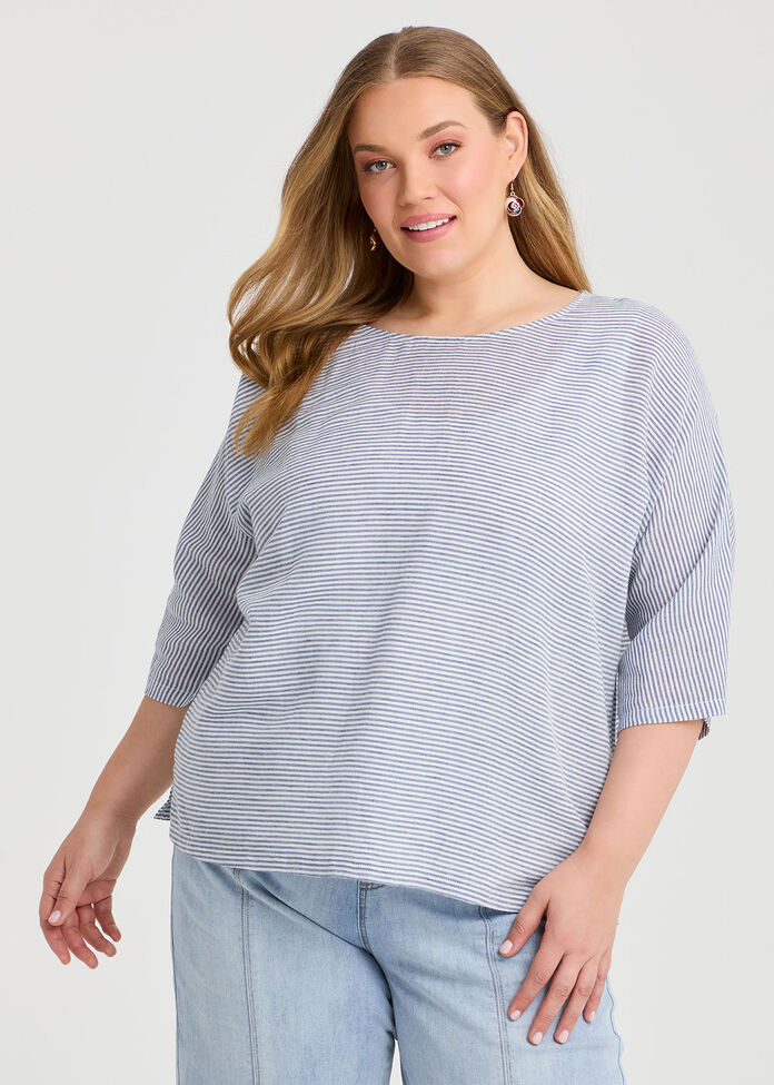 Natural Relaxed Fine Stripe Top, , hi-res