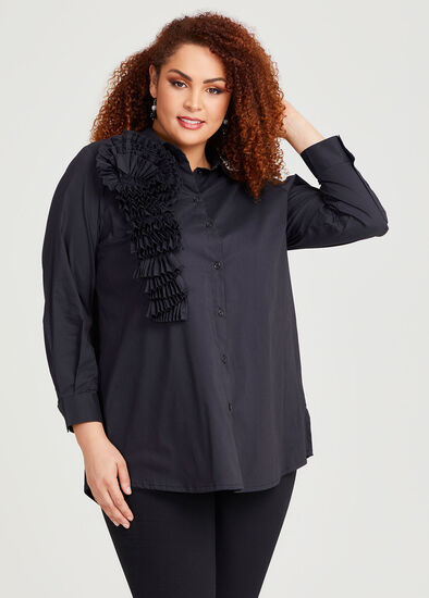 Plus Size Cotton Rosette Shirt
