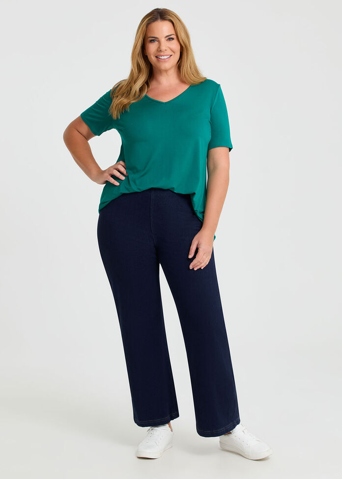  Bamboo Base V Neck Short Sleeve Top, , hi-res
