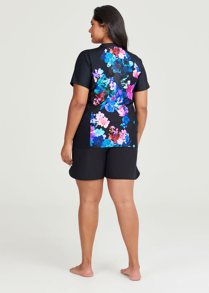 Shop Plus Size Inky Floral Rash Vest in Multi Taking Shape NZ