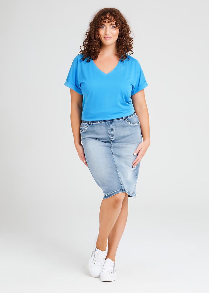 Cotton Blend V-neck Tee, , hi-res