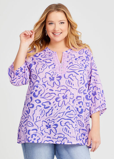 Plus Size Cotton Pigment Floral Top