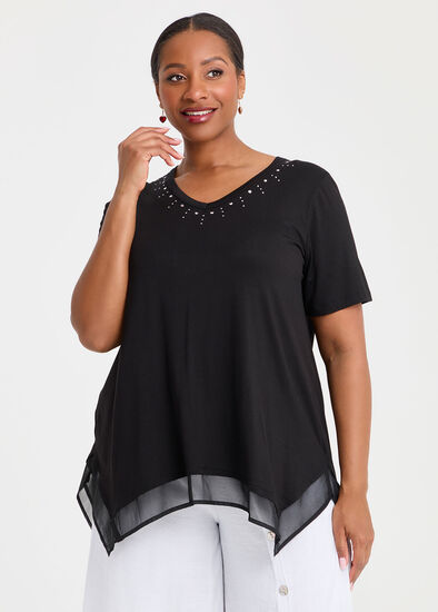Plus Size Bamboo Embellished Chiffon Top