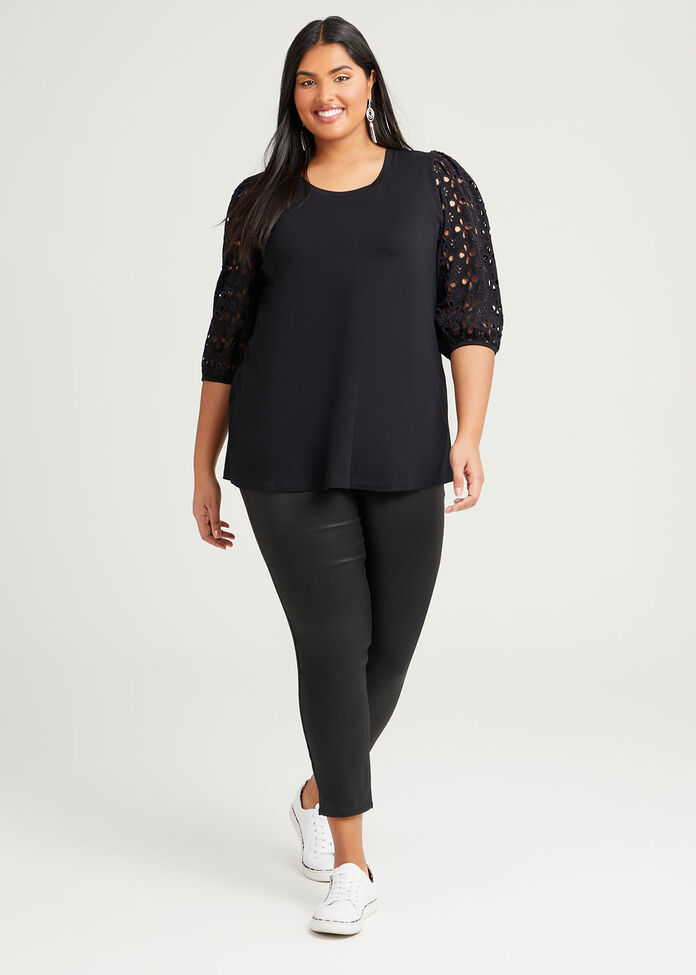 Organic Broderie Sleeve Top, , hi-res