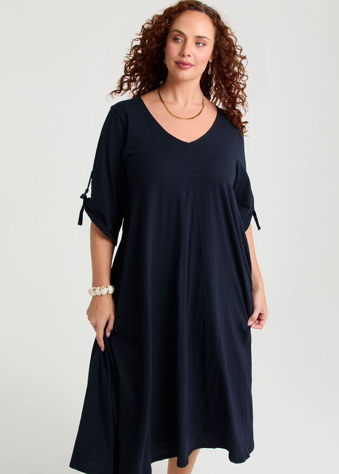 Cotton 3/4 Sleeve Swing Dress, , hi-res