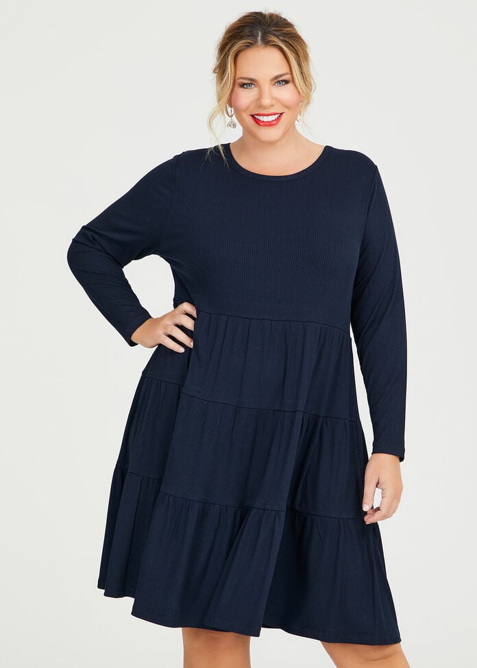 Shop Plus Size Mini Rib Tiered Dress in Blue | Taking Shape AU