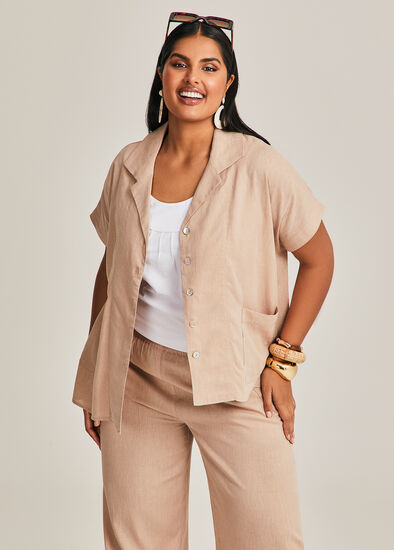 Plus Size Patch Pocket Linen Bamboo Jacket
