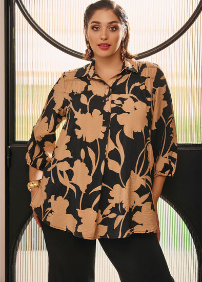 Plus Size Floral Natural Tunic
