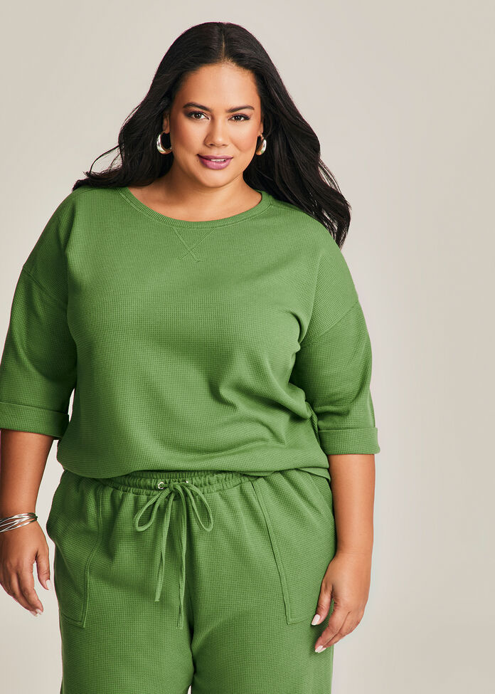 Waffle Crew Neck Top, , hi-res