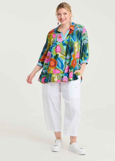 Plus Size Stretch Linen Lantern Crop Pant