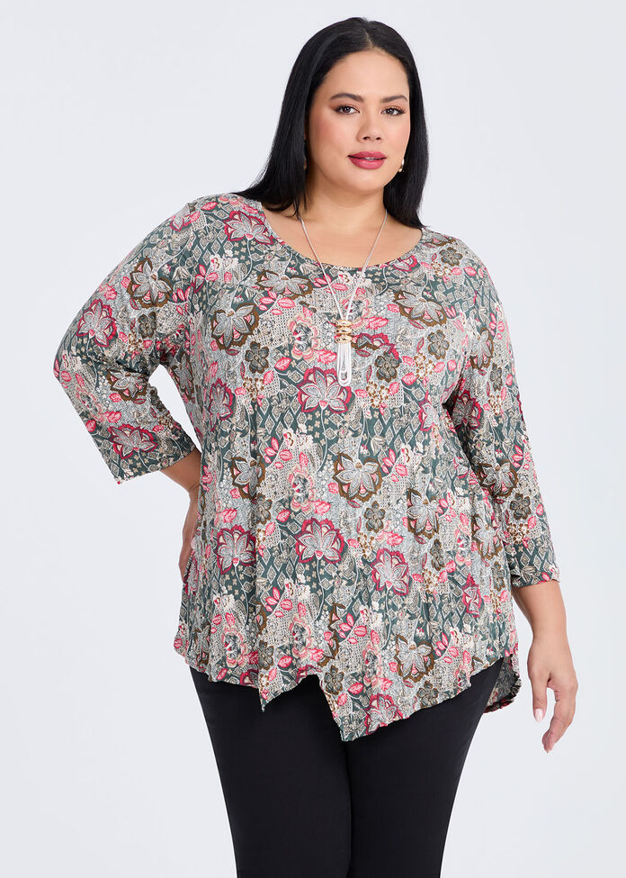Polly Crushed Asymmetric Top, KHAKI PRINT, hi-res