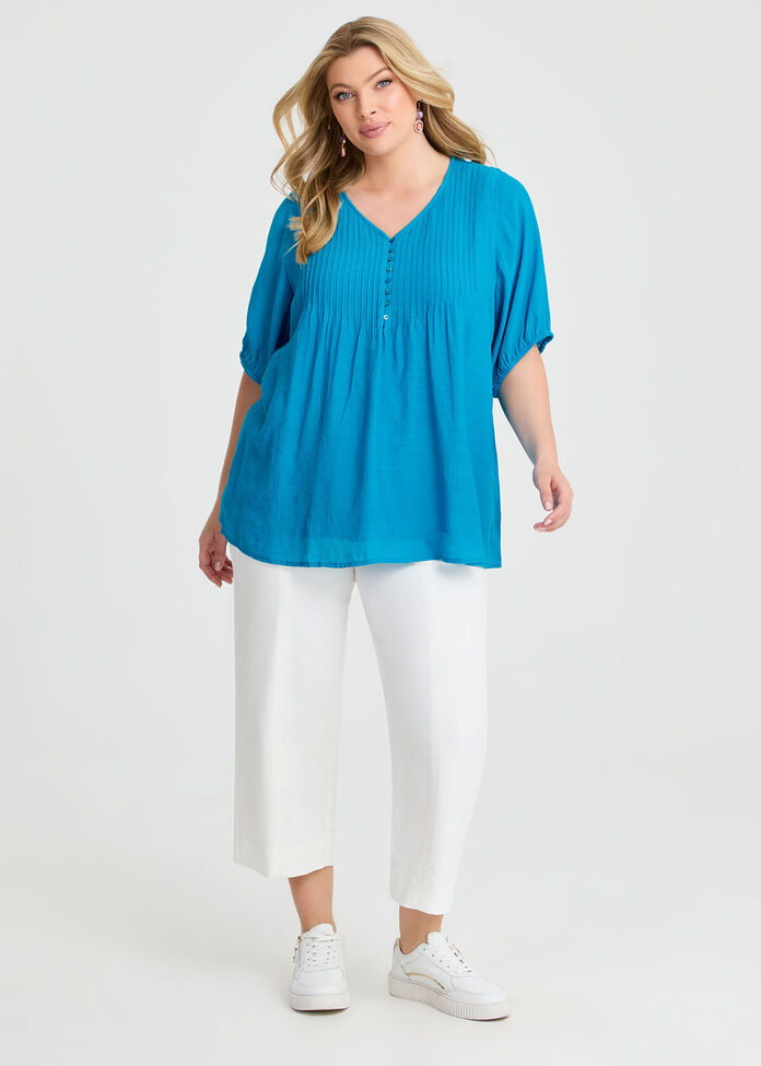 Natural V-neck Pintuck Top, , hi-res