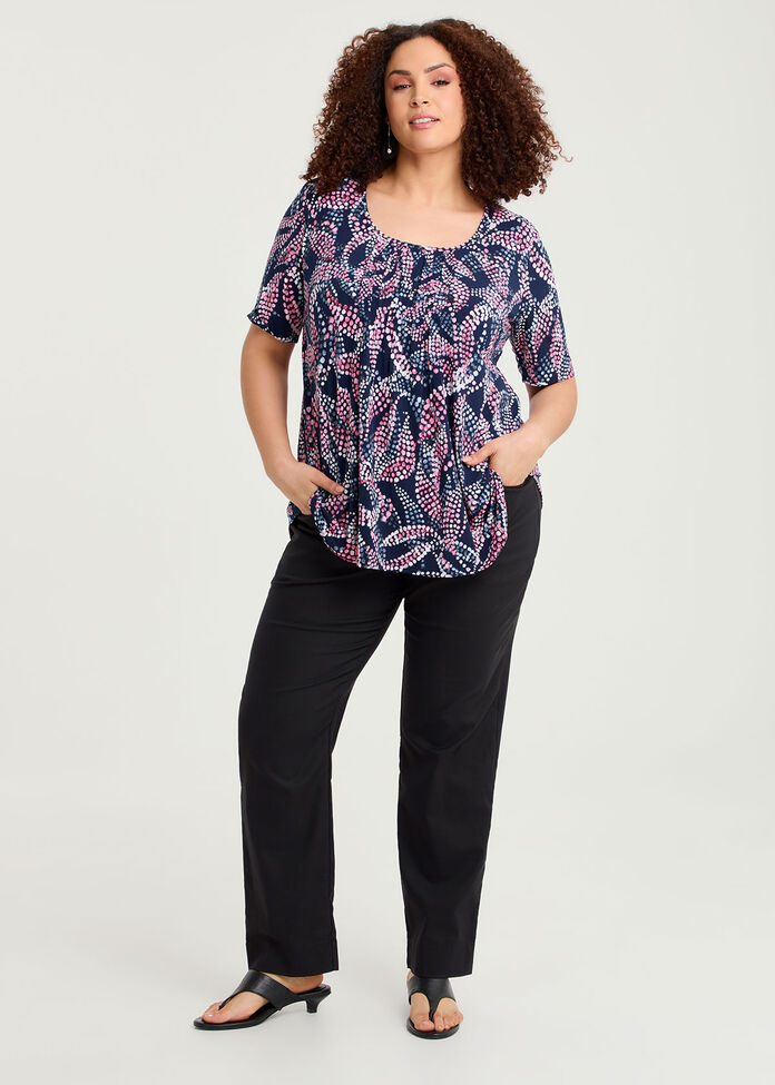 Printed Pintuck Top, , hi-res
