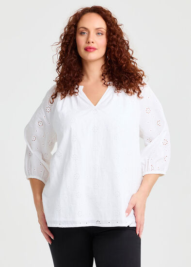 Plus Size Cotton Broderie Sleeve Top