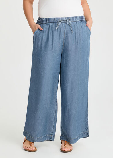 Plus Size Lyocell Chambray Wide Leg Pant