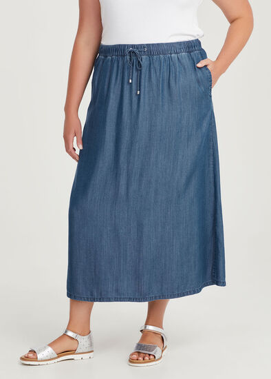 Plus Size Chambray Pull On Maxi Skirt