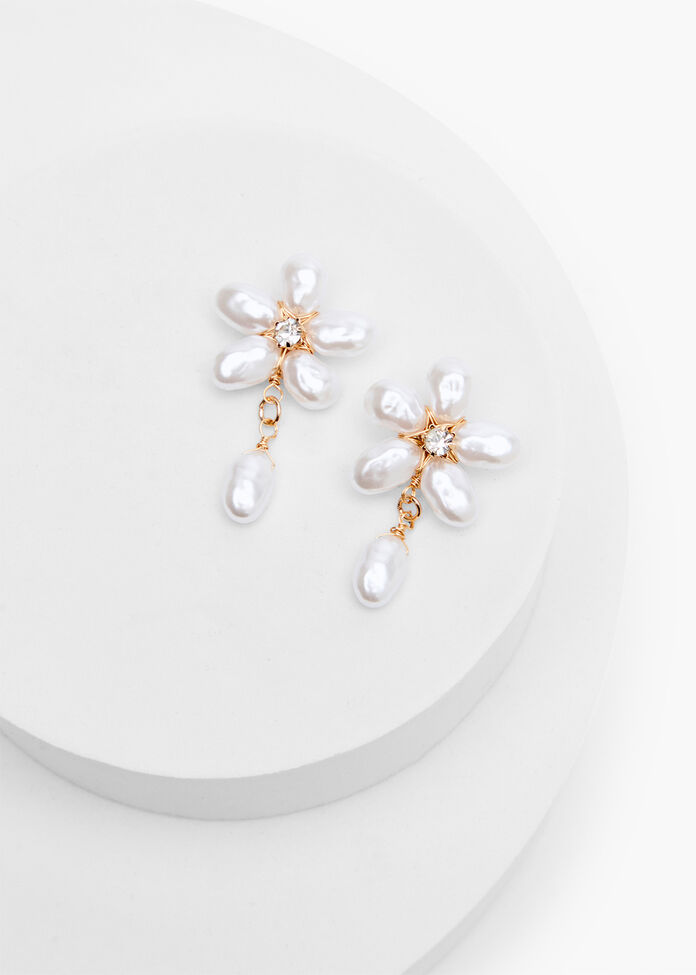 Pearl Flower Earrings, , hi-res