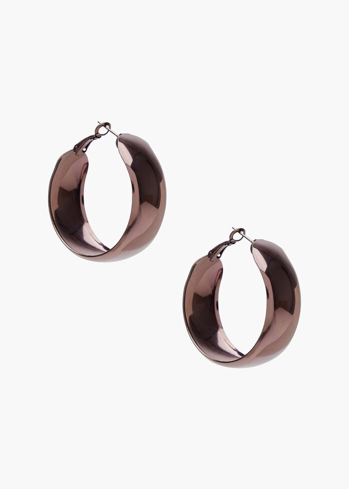 Metallic Shiny Hoop Earrings, , hi-res