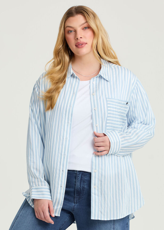 Casual Relaxed Stripe Shirt, , hi-res