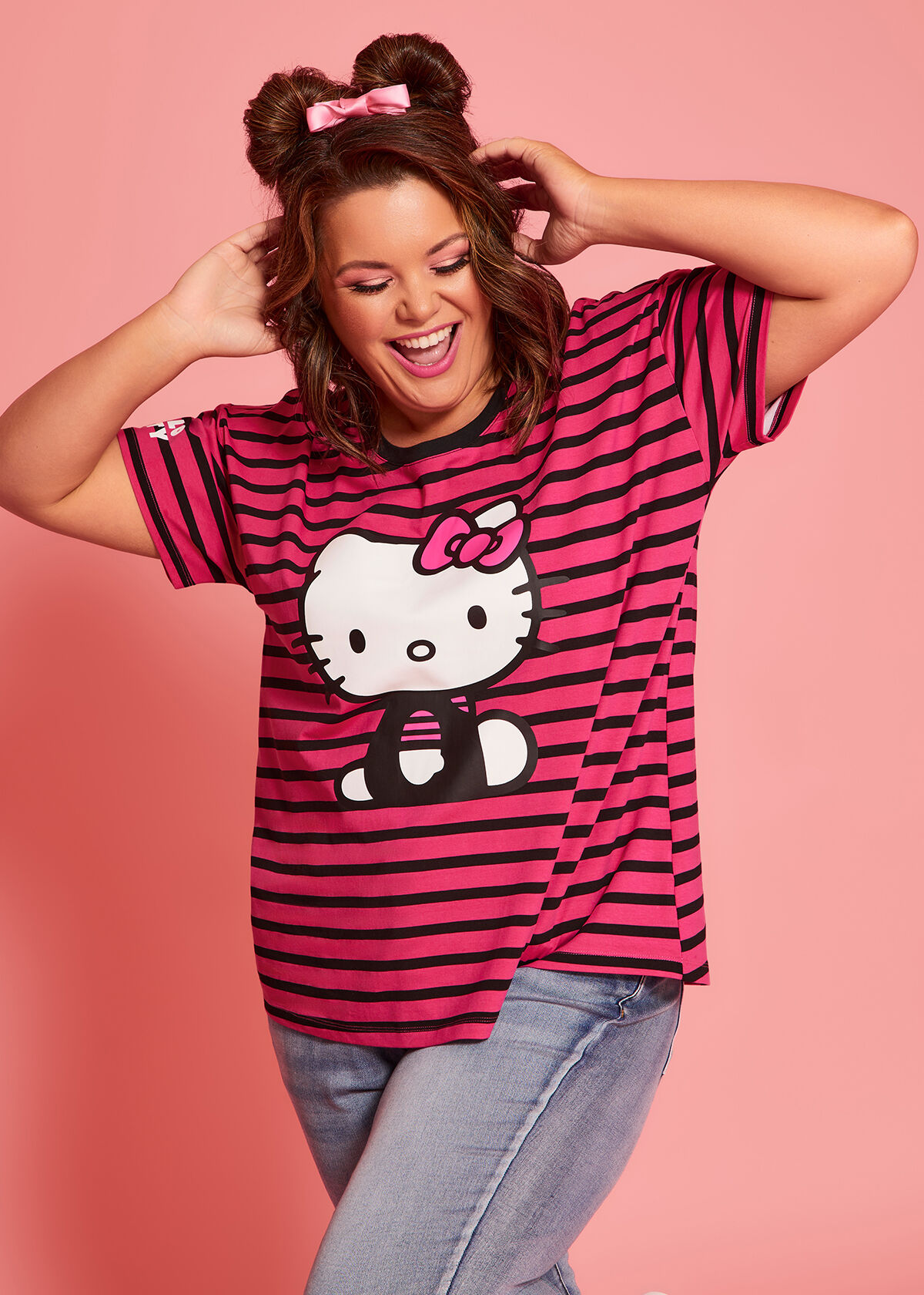 Shop Plus Size Hello Kitty Stripe T shirt in Red Taking Shape AU