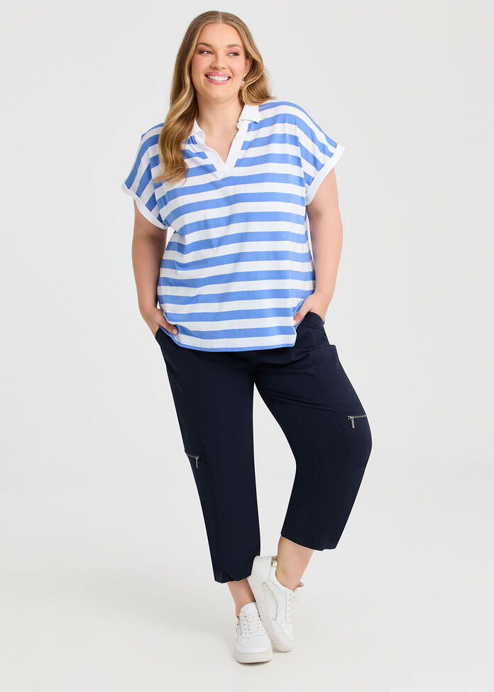 Cotton Stripe Polo Top, , hi-res