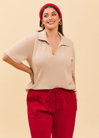 Plus Size Waffle Collared Top