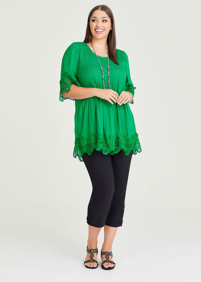 Lace Hem Shirred Luxe Tunic, , hi-res