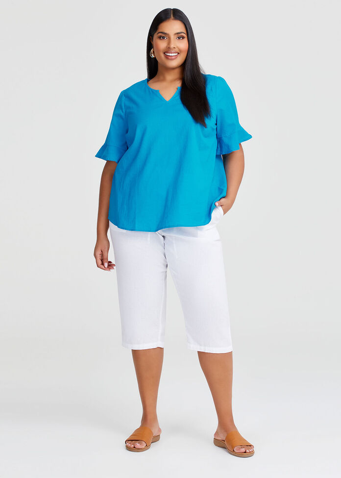 Cotton Linen Flutter Sleeve Top, , hi-res