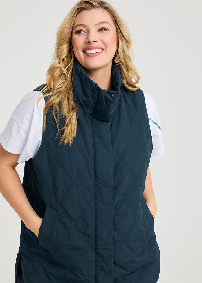 Relaxed Puffer Quilted Vest, , hi-res