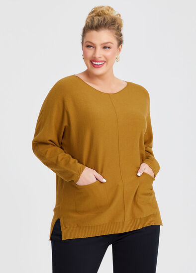 Plus Size Natural Crew Neck Pocket Jumper