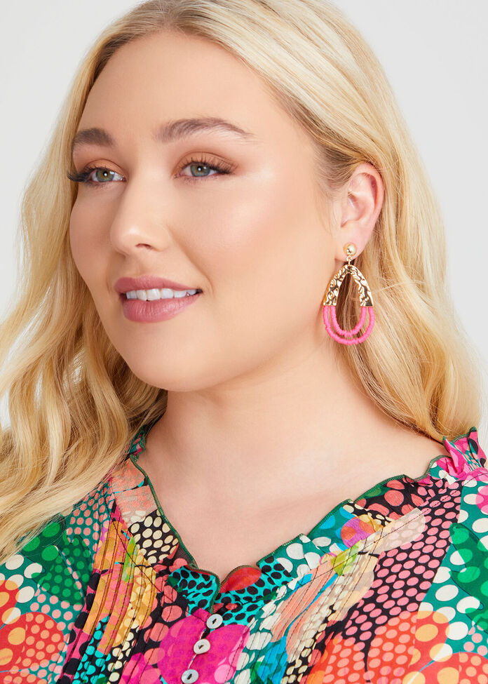 Metal & Bead Earrings, , hi-res