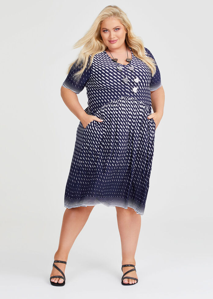 Print V-neck Luna Dress, , hi-res