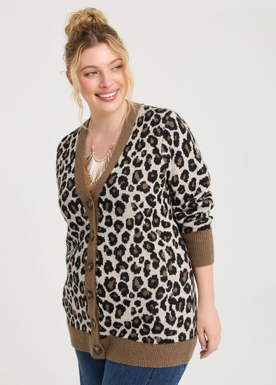 Plus Size Animal Button Through Cardigan