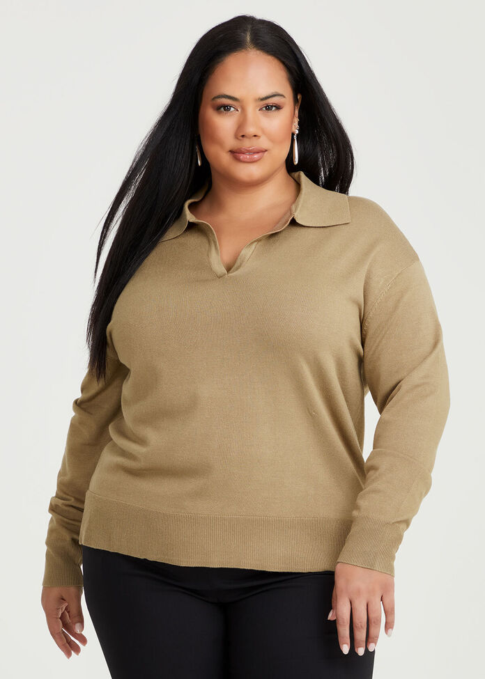 Polo Collar Natural Jumper, , hi-res