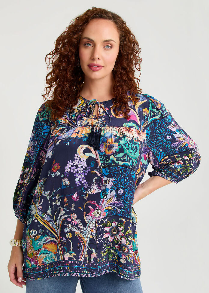 Natural Lavish Floral Top, , hi-res