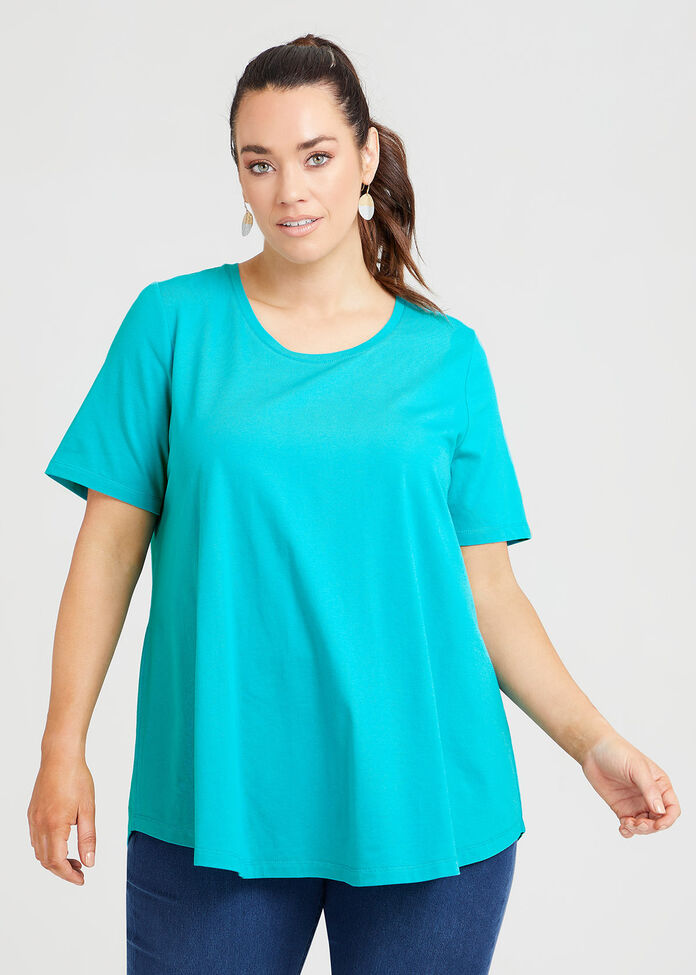 Shop Organic Crew Swing Basic Tee in Pink in sizes 12 to 30 Taking