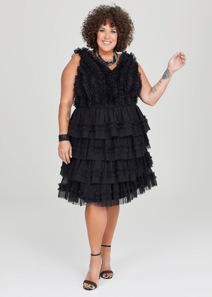 NYE Tulle Ruffle Party Dress, , hi-res