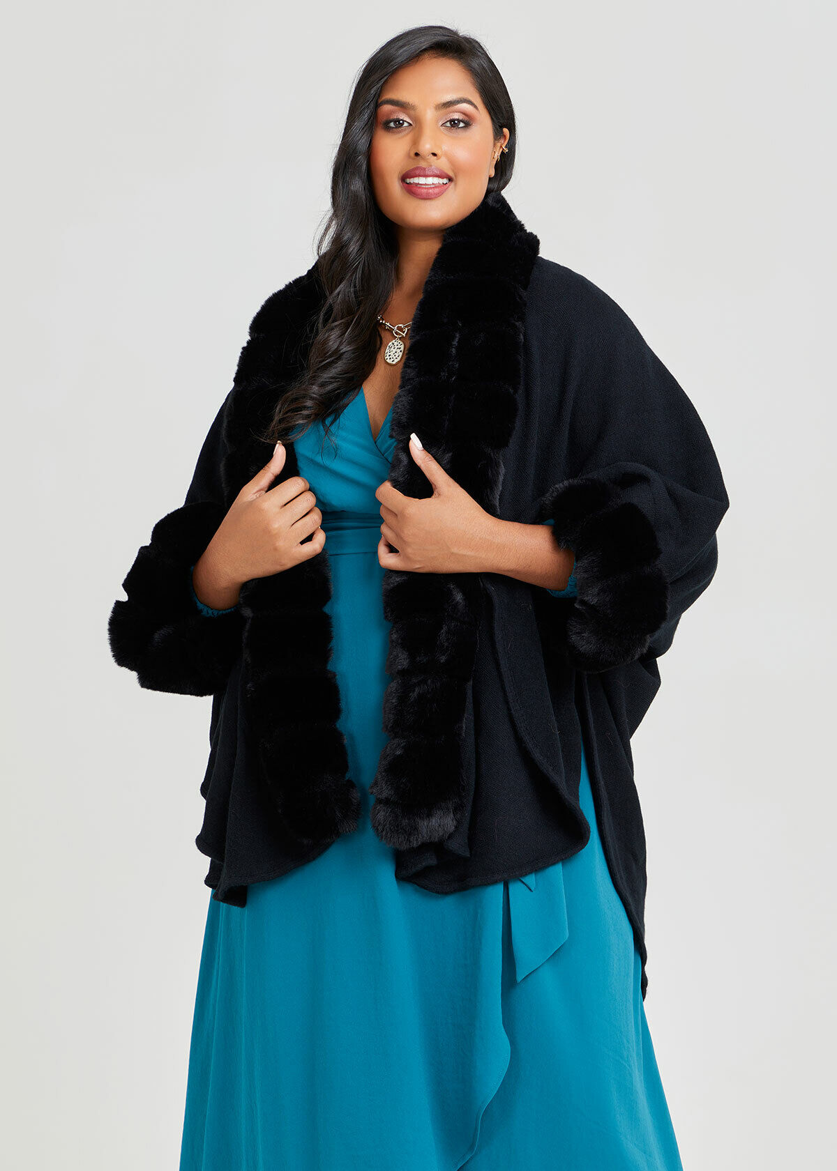 Black Fur Trim Cape