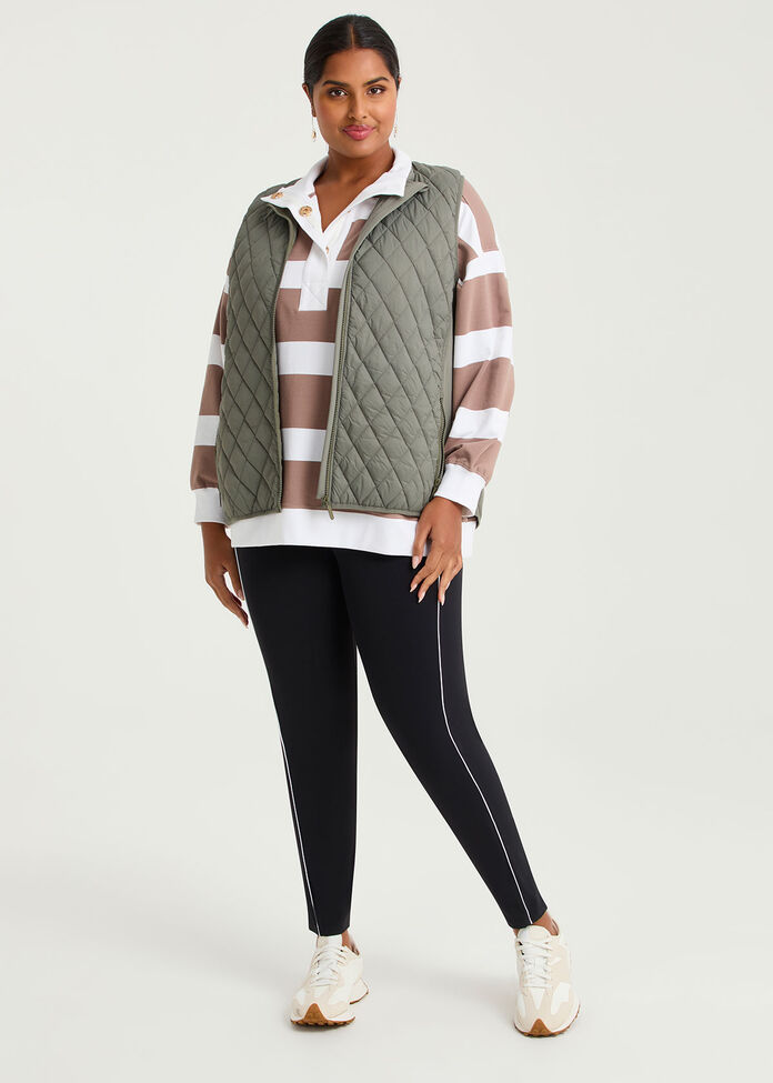Cotton Stripe Funnel Neck Sweatshirt , , hi-res